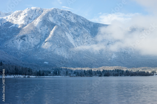 Mountains with snow over the lake