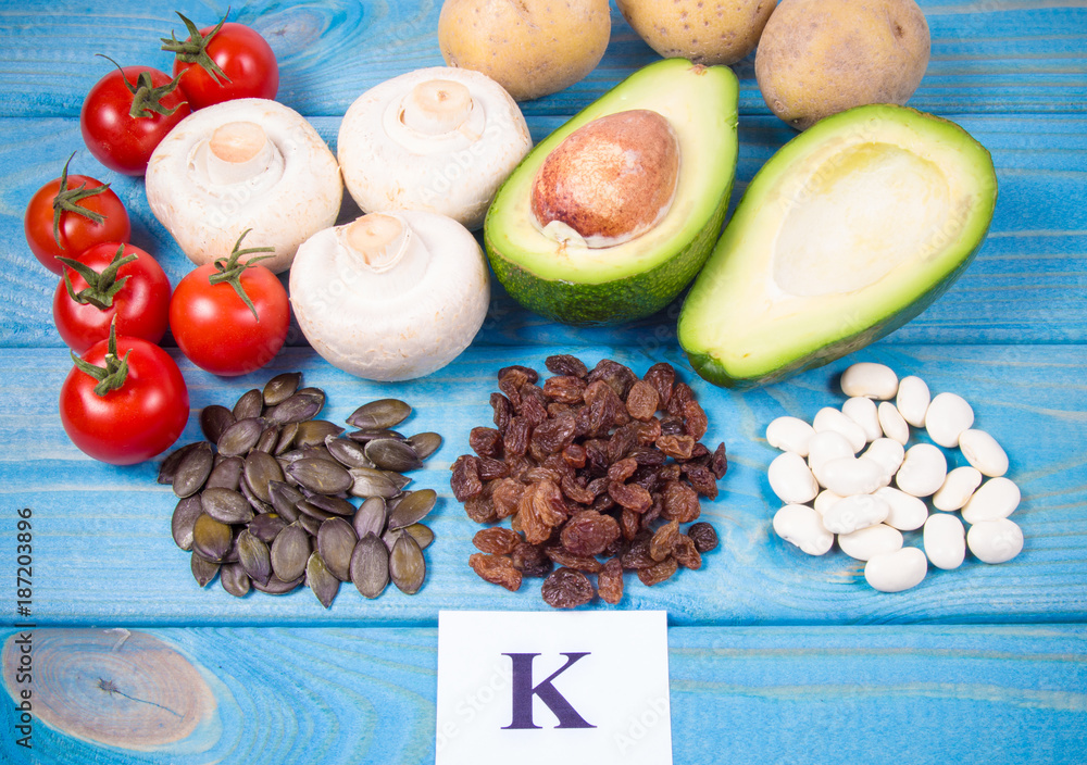 Natural products rich in potassium (K) . Healthy food concept.
