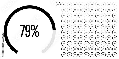 Set of circular sector percentage diagrams from 0 to 100 ready-to-use for web design, user interface (UI) or infographic - indicator with black