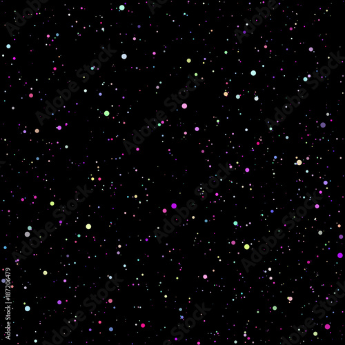 Seamless pattern with colorful dots on black background, vector illustration.
