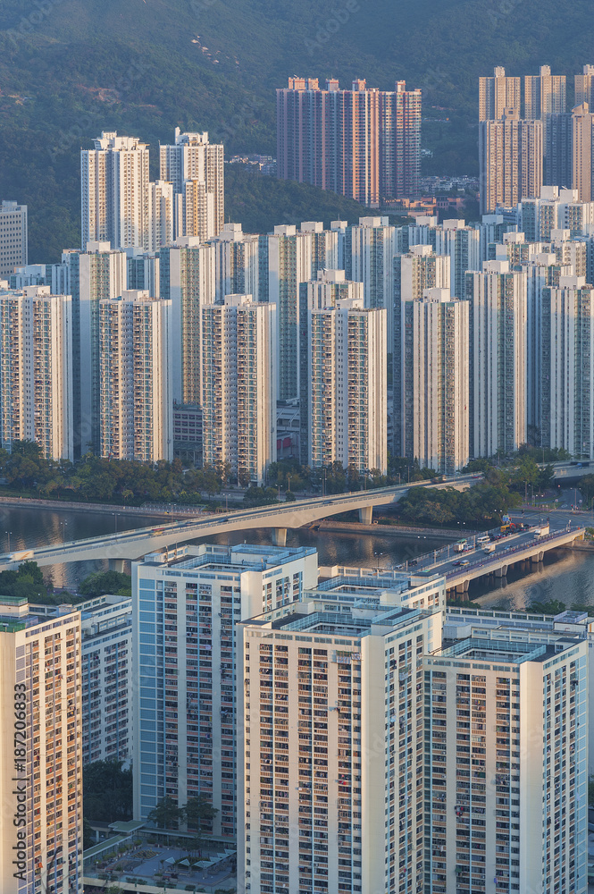 Naklejka premium High rise residential buildings in Hong Kong city