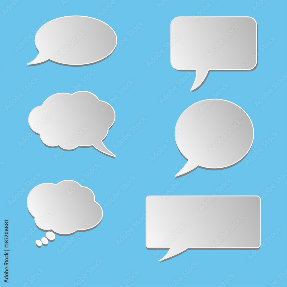 Vector set of stickers of speech bubbles. Blank empty white speech bubbles