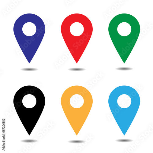 Vector of map pointer icon set. GPS location symbol. Flat design style.