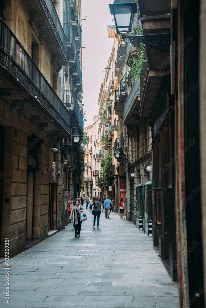 BARCELONA, SPAIN - JUNE 30. The main street Via Laietana is the name of a major thoroughfare in Barcelona on June 30, 2015. Lots of shops and main attractions are around the street