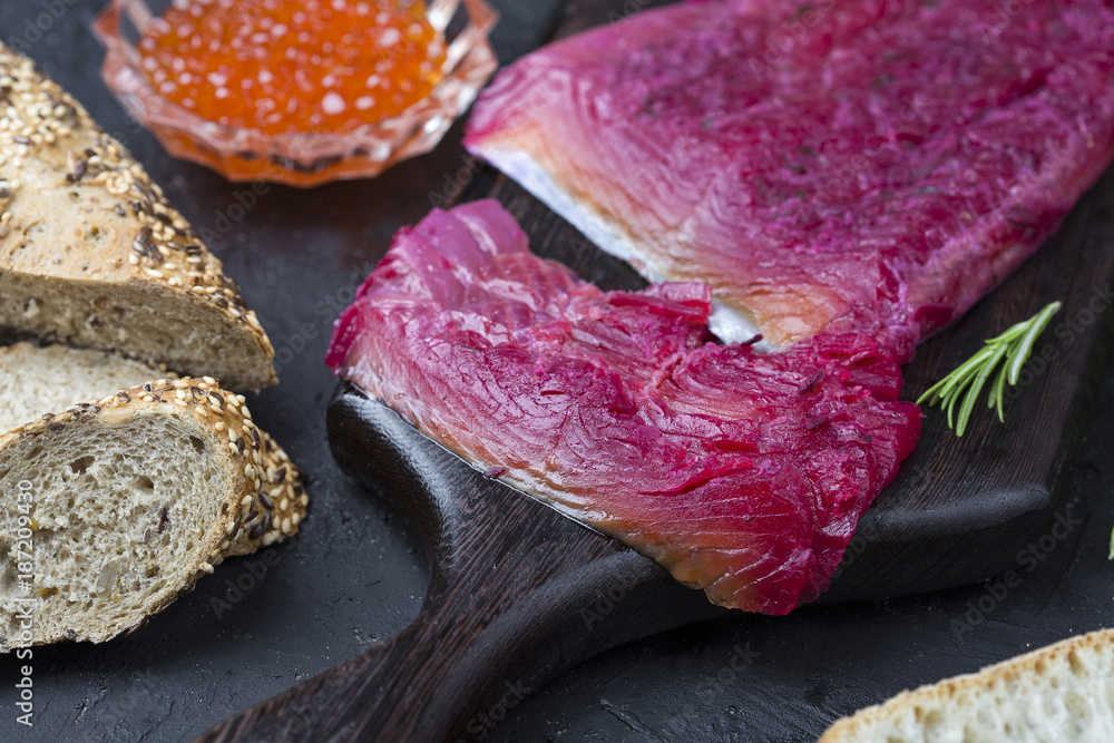 beetroot Gravlax of trout or salmon Stock Photo Adobe Stock