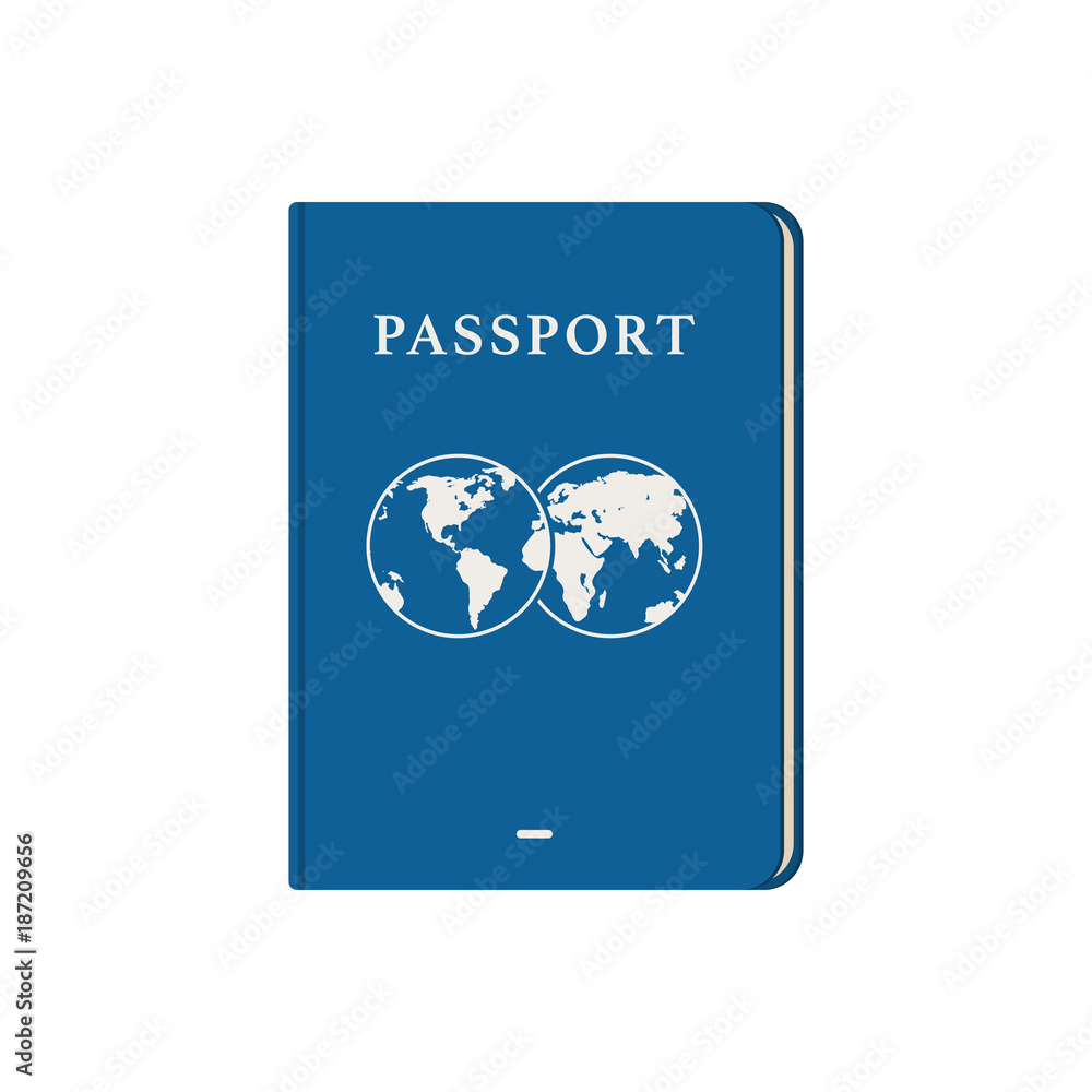 International passport blue cover symbol. Identification document for travel. Vector illustration isolated on white background International passport blue cover symbol. Identification document for travel. Vector illustration isolated on white background
