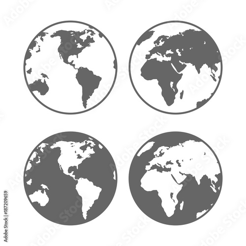 World planet earth icons set. Two globes of the different sides. Vector illustration isolated on white background