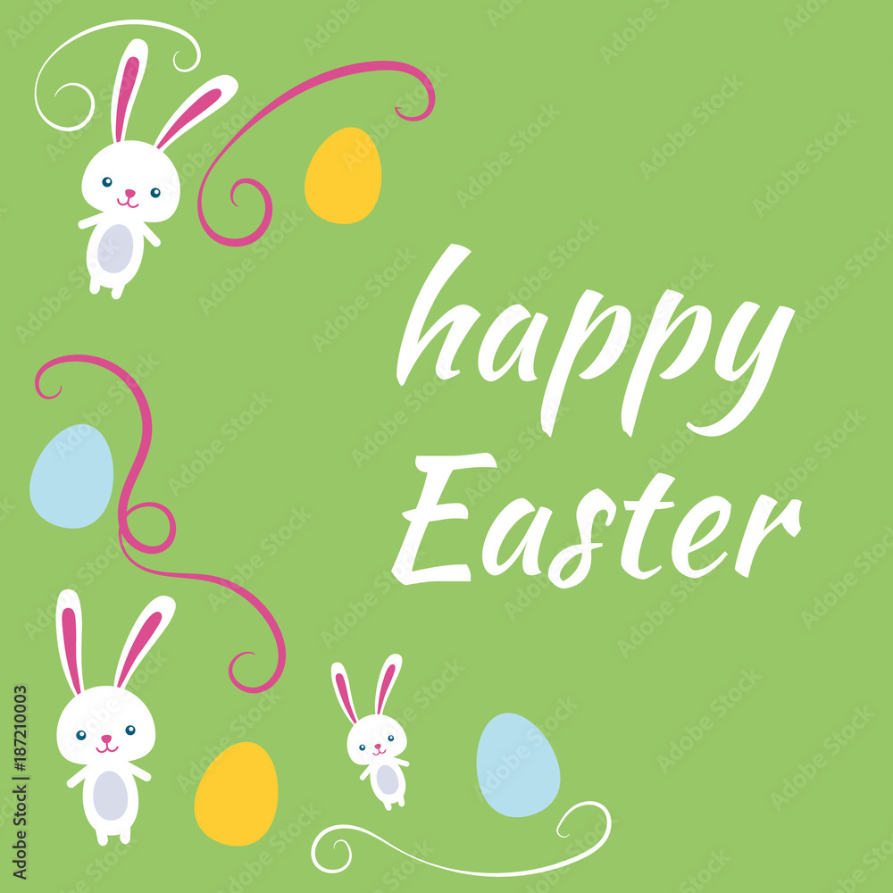 Happy easter rabbit, easter funny bunny and eggs Happy easter rabbit, easter funny bunny and eggs