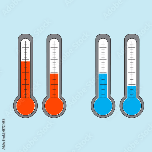 Set of thermometers with red and blue indicator. Illustration. Vector.