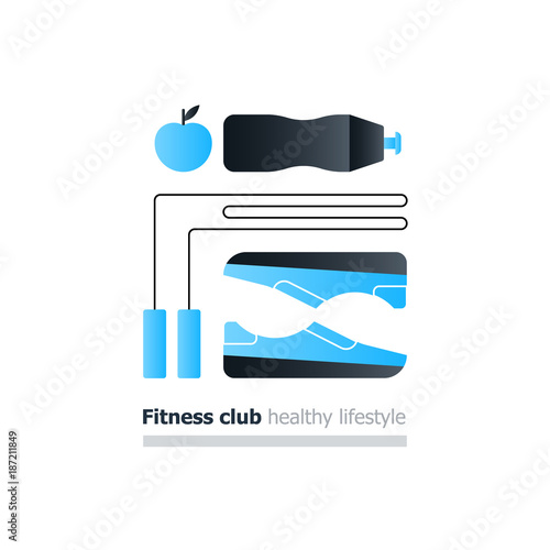 Sport activities concept, fitness stuff set, cardio training, healthy lifestyle