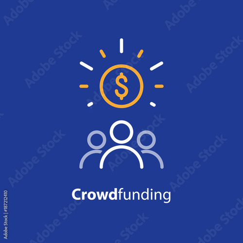 Donate money, crowdfunding line icon, investment and consolidation concept