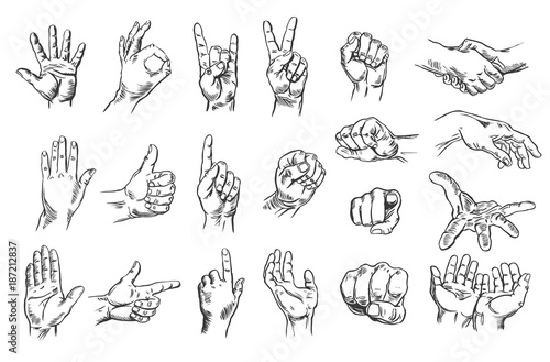 Signs, gestures with hands