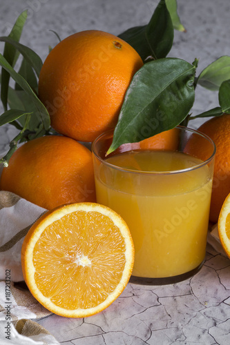 Fresh orange juice in glass cup