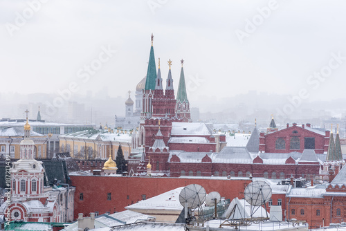 Views of Moscow in winter from the observation deck of the Children's world. Russia.