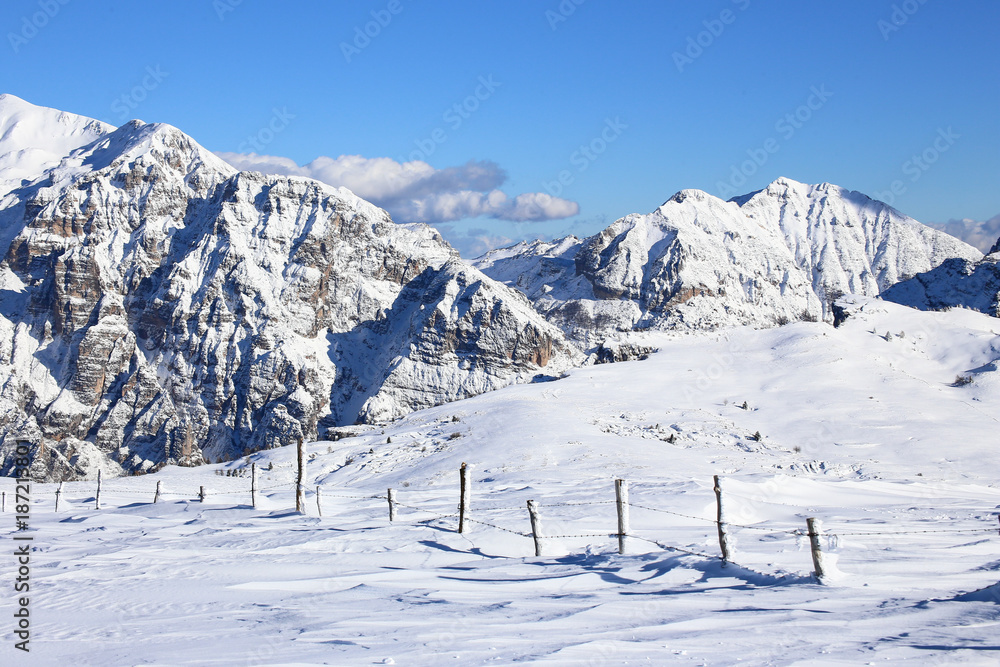 Lessinia panorama with baldo mountain and Garda lake