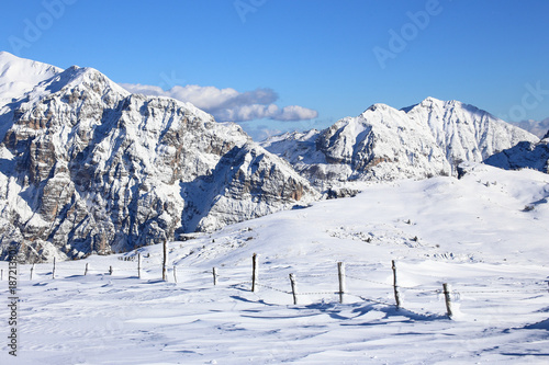 Lessinia panorama with baldo mountain and Garda lake