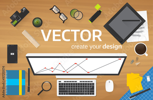Vector computer, for design, photography, electronics for drawing creativity.