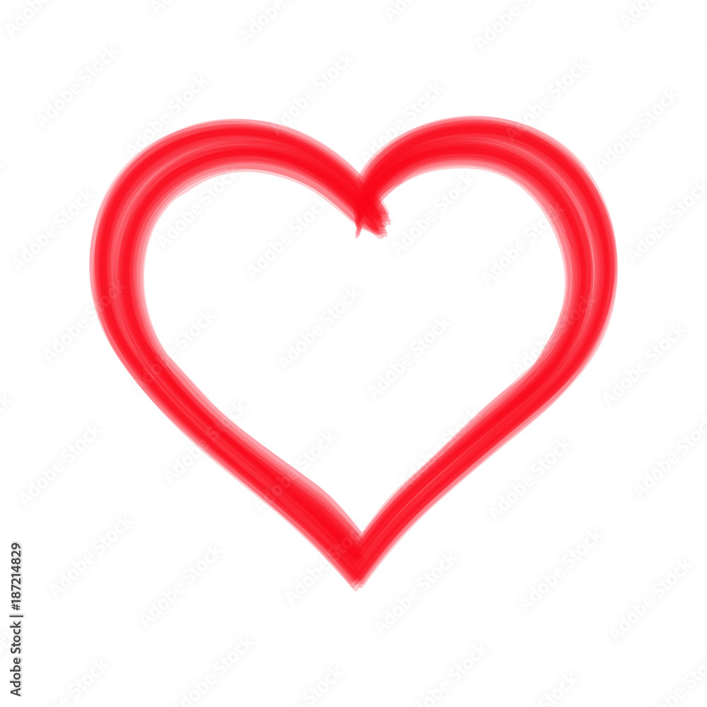 Hand drawn red heart with watercolor brush on white background