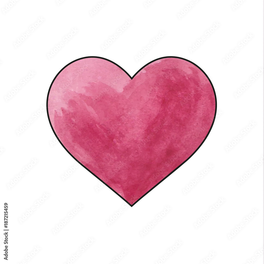 Watercolor painted red heart on white background. Vector illustration