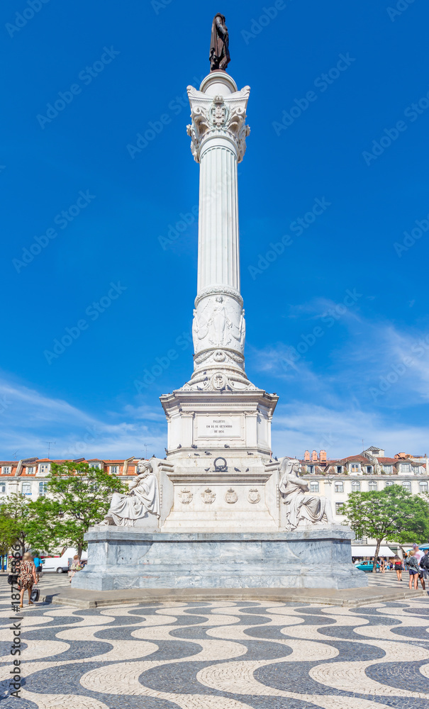 Rossio square old town in baixa district on sunny day at Lisbon,Portugal