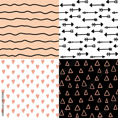 Handdrawn seamless pattern set. Simple texture for backround, fabric or a wrapping papper