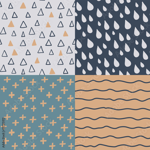 Handdrawn seamless pattern set. Simple texture for backround, fabric or a wrapping papper