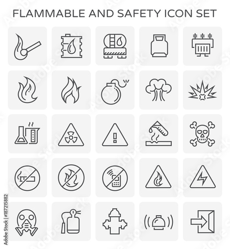 Flammable and safety icon set.
