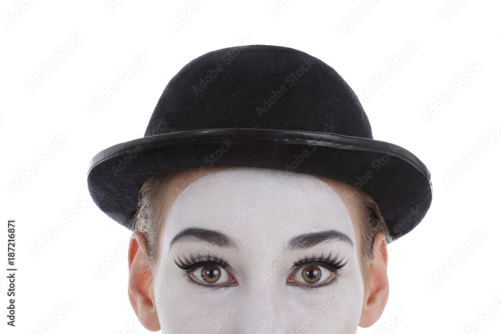jeune fille mime maquillage blanc théâtre yeux, regard 