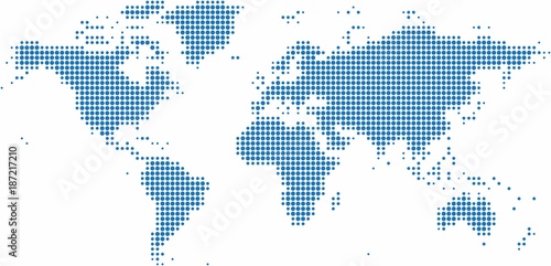 Blue dots world map on white background  vector illustration.