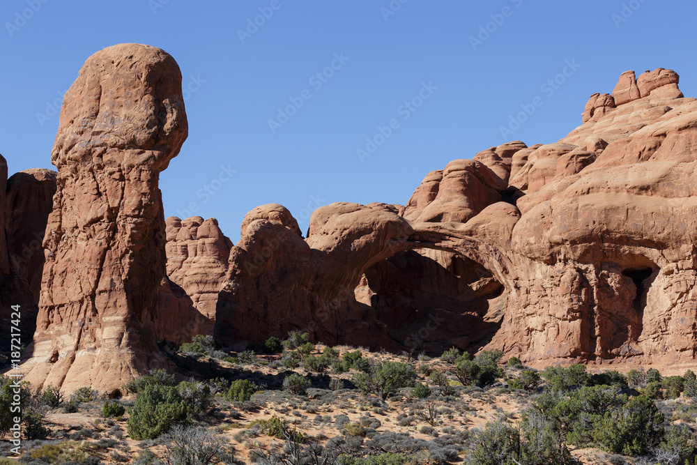Dramatic Red Rock Formations in Arches National Park, Utah