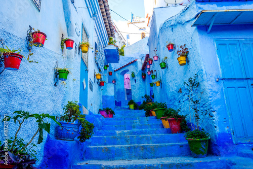Blue street in Chefchaouen, Morocco © dinozzaver
