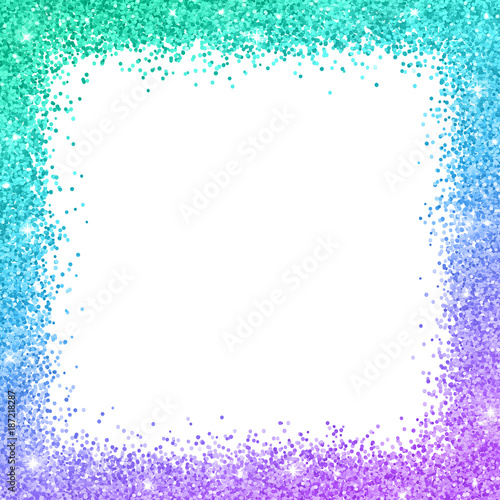 Glitter border frame with turquoise blue purple color effect. Vector