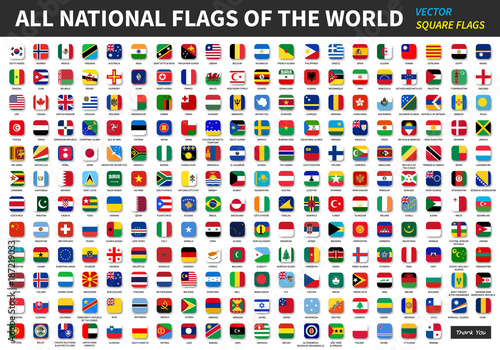All official national flags of the world . Square design . Vector