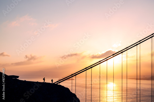 The Golden Gate Bridge at sunrise/dawn in San Francisco, California, United States of America.