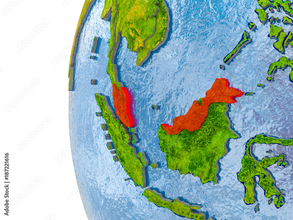 Map of Malaysia on model of globe