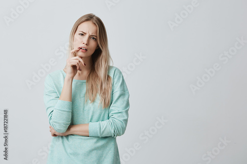 Принти на полотні Indignant blonde female student being dissatisfied with results of exam or competition, can`t believe she made mistakes