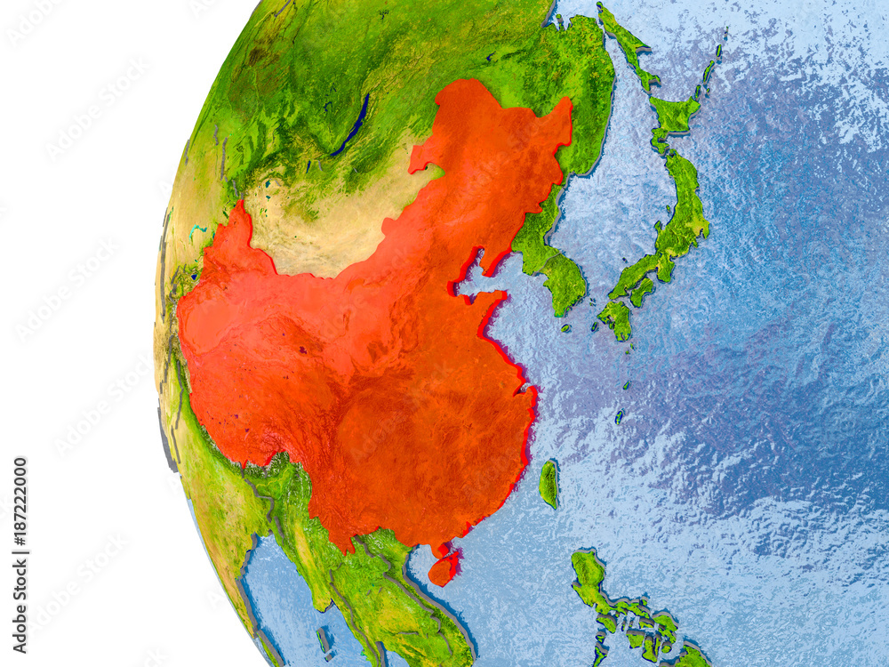 Map of China on model of globe