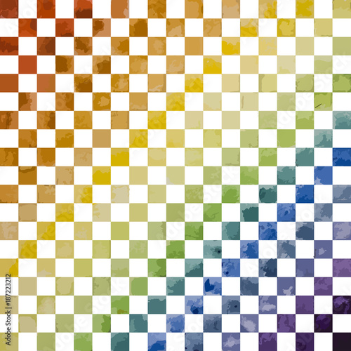 Watercolor chess texture on a white background. Color vector illustration.