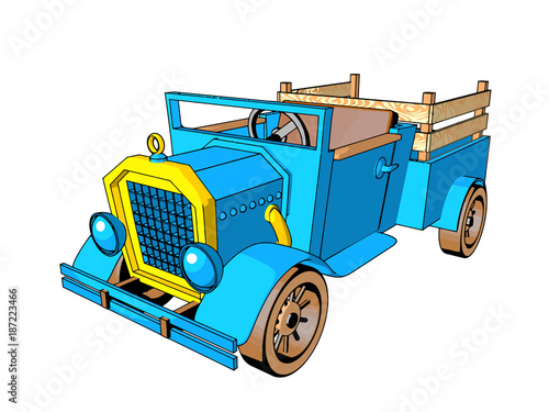 car cartoon style retro design blue color old interesting different kinds of cards isolate white background 