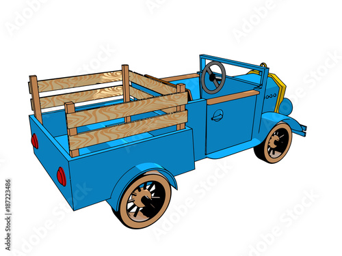 car cartoon style retro design blue color old interesting different kinds of cards isolate white background 
