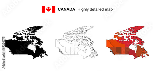 Canada - Isolated vector highly detailed political map with regions, provinces and capital. All elements are separated in editable layers.