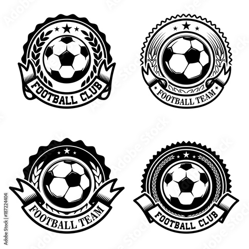 Set of soccer, football emblems. Design element for logo, label, emblem, sign.
