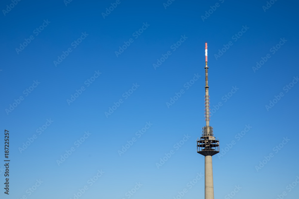 radio and television transmitter, A tower signal with blue sky background. Nice weather and beautiful day