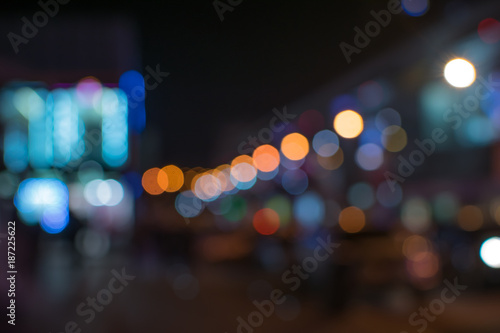 Abstract blurred defocused background with colorful bokeh. Night City Street with lights out of focus