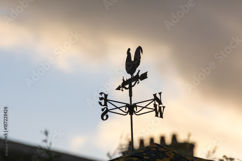 weather vane on roof at sunset