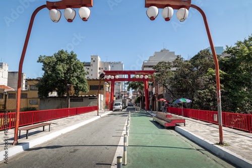 Torii Gate at Liberdade Avenue in Liberdade japanese neighborhood - Sao Paulo, Brazil photo