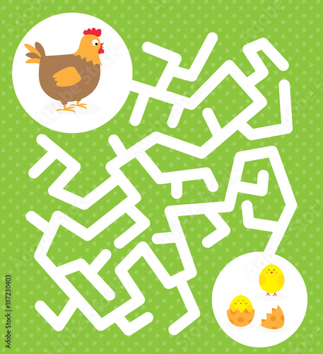 Easter maze game for children with hen ,cute chicken and easter eggs shell 