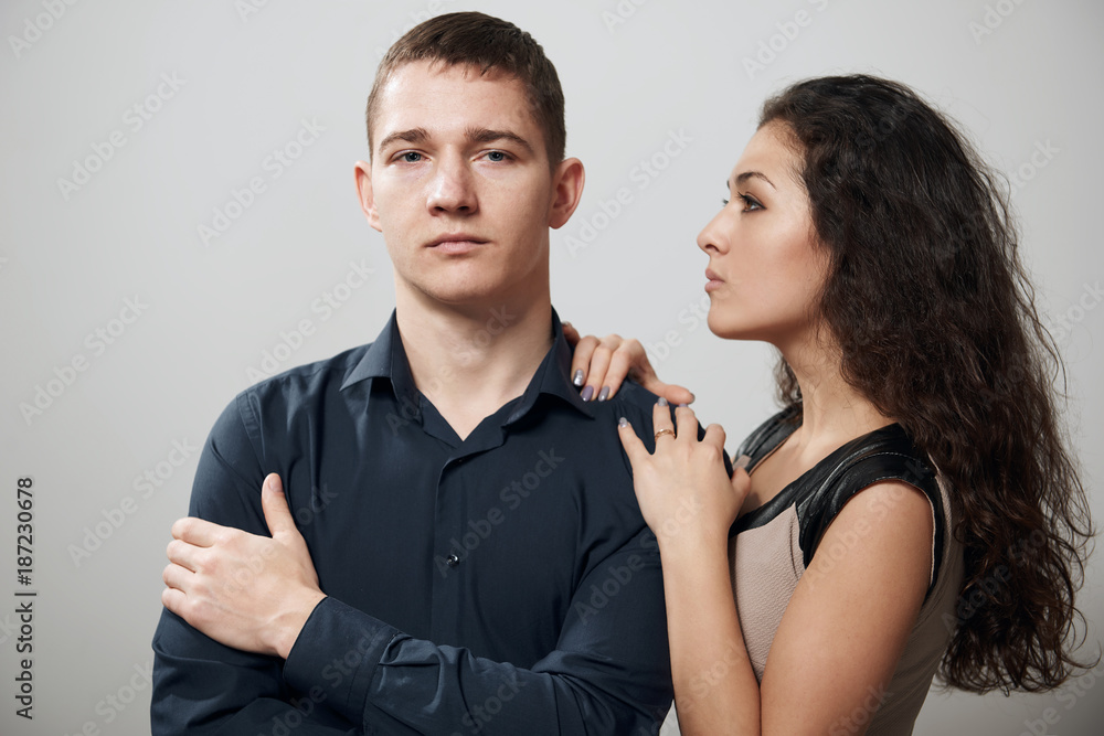 romantic couple posing on white background, love concept romantic couple posing on white background, love concept