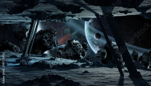 Fototapeta Naklejka Na Ścianę i Meble -  Astronauts exploring an asteroid spaceship 3D rendering elements of this image furnished by NASA