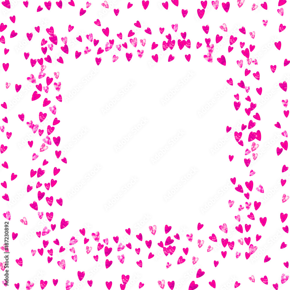 Valentines day sale with pink glitter hearts. February 14th day. Vector confetti for valentines day sale template. Grunge hand drawn texture. Love theme for special business offer, banner, flyer.